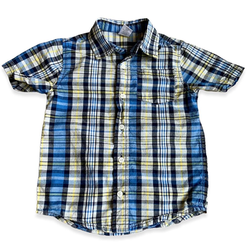 Gymboree Plaid Button Down Shirt Navy Blue Boys 4T